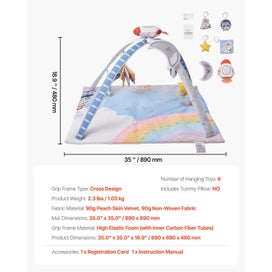 Listing 7 of 12 for New Baby Play Gym Mat Tummy Time Activity Mat with 6 Sensory Toy 35.0" x35.0"