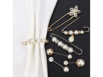 Listing 3 of 9 for 2/4Pcs Pearl Brooch Pins Sweater Shawl Clips Faux Pearl Rhinestones Collar