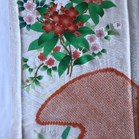 Listing 4 of 16 for Vintage Japanese Rinzu Silk Hand Shibori Dyed Floral Print Kimono Panel Fabric