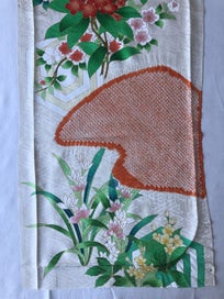 Listing 10 of 16 for Vintage Japanese Rinzu Silk Hand Shibori Dyed Floral Print Kimono Panel Fabric