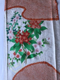 Listing 7 of 16 for Vintage Japanese Rinzu Silk Hand Shibori Dyed Floral Print Kimono Panel Fabric