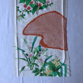 Listing 6 of 16 for Vintage Japanese Rinzu Silk Hand Shibori Dyed Floral Print Kimono Panel Fabric