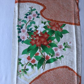 Listing 13 of 16 for Vintage Japanese Rinzu Silk Hand Shibori Dyed Floral Print Kimono Panel Fabric