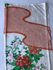 Listing 8 of 16 for Vintage Japanese Rinzu Silk Hand Shibori Dyed Floral Print Kimono Panel Fabric