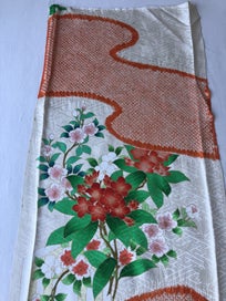Listing 14 of 16 for Vintage Japanese Rinzu Silk Hand Shibori Dyed Floral Print Kimono Panel Fabric