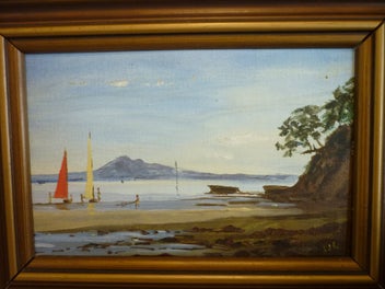 Listing 2 of 3 for RANGITOTO ISLAND FROM EASTERN BEACHES.ORIGINAL OIL