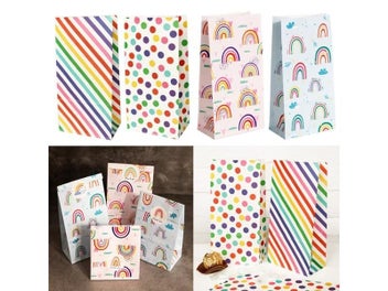 Listing 3 of 8 for Small Paper Bags Rainbow Printed Candy Cookie Bag Pink Blue Kids Birthday Party