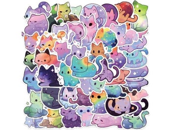 Listing 1 of 8 for 10/30/50PCS Cute Starry Sky Cat PVC Sticker Aesthetic Chidlren's Stationery