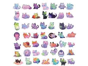 Listing 3 of 8 for 10/30/50PCS Cute Starry Sky Cat PVC Sticker Aesthetic Chidlren's Stationery