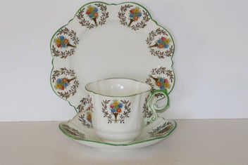 Listing 1 of 5 for ***ANTIQUE AYNSLEY TRIO EMBOSSED PORCELAIN WITH HANDPAINTED FLOWERS***