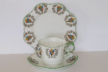 Listing 2 of 5 for ***ANTIQUE AYNSLEY TRIO EMBOSSED PORCELAIN WITH HANDPAINTED FLOWERS***