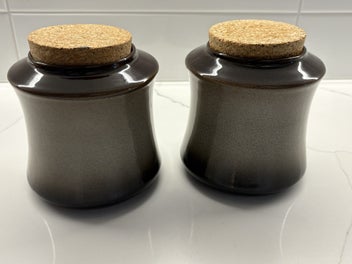 Listing 1 of 5 for Temuka NZ Pottery: TWO "Cobblestone" Canisters / Storage Jars with cork lids