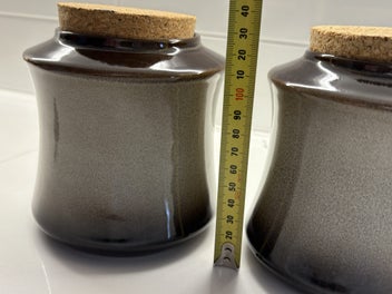 Listing 2 of 5 for Temuka NZ Pottery: TWO "Cobblestone" Canisters / Storage Jars with cork lids