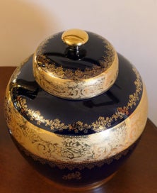 Listing 5 of 8 for VINTAGE LIMOGES LA REINE COBALT BLUE and 22k GOLD LIDDED GINGER JAR.