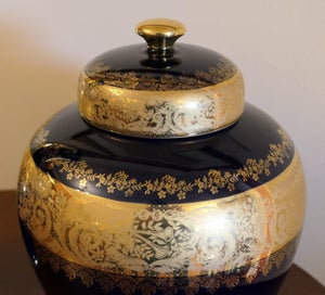 Listing 4 of 8 for VINTAGE LIMOGES LA REINE COBALT BLUE and 22k GOLD LIDDED GINGER JAR.