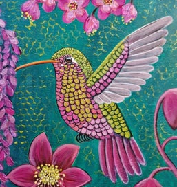 Listing 8 of 19 for Hummingbird and Floral Painting -'Jewel Wings '