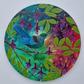 Listing 20 of 20 for Tui Bird and Tree Fuchsia Blossoms- 'A Splash Of Joy '