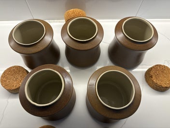 Listing 2 of 4 for Temuka NZ Pottery: FIVE "Driftwood" Canister / Storage Jars with cork lids