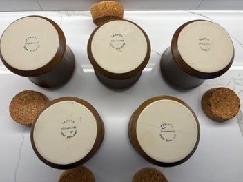 Listing 4 of 4 for Temuka NZ Pottery: FIVE "Driftwood" Canister / Storage Jars with cork lids