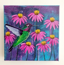 Listing 17 of 19 for Hummingbird and Floral Painting -'Jewel Wings '