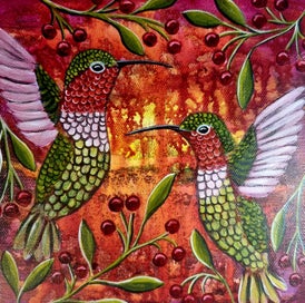 Listing 16 of 19 for Hummingbird and Floral Painting -'Jewel Wings '