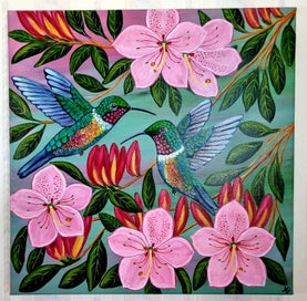 Listing 18 of 19 for Hummingbird and Floral Painting -'Jewel Wings '