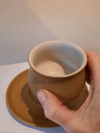 Listing 6 of 6 for Vintage Denby Ode Mustard Coloured Stoneware Sugar Bowl and Saucer