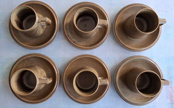 Listing 2 of 13 for 6 Temuka Riverstone mugs and saucers - flat top handles, original set, as new