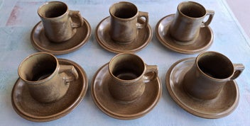 Listing 9 of 13 for 6 Temuka Riverstone mugs and saucers - flat top handles, original set, as new