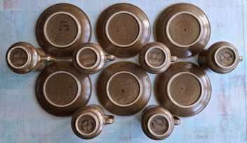 Listing 10 of 13 for 6 Temuka Riverstone mugs and saucers - flat top handles, original set, as new