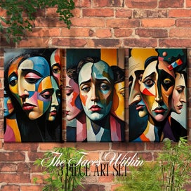 Listing 1 of 16 for ART PRINT WALL ART | Digital Painting Abstract Faces Modern Home Decor Triptych