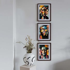 Listing 3 of 16 for ART PRINT WALL ART | Digital Painting Abstract Faces Modern Home Decor Triptych