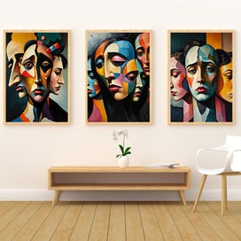 Listing 4 of 16 for ART PRINT WALL ART | Digital Painting Abstract Faces Modern Home Decor Triptych