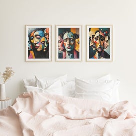 Listing 5 of 16 for ART PRINT WALL ART | Digital Painting Abstract Faces Modern Home Decor Triptych