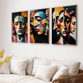 Listing 6 of 16 for ART PRINT WALL ART | Digital Painting Abstract Faces Modern Home Decor Triptych