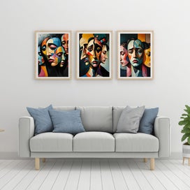 Listing 7 of 16 for ART PRINT WALL ART | Digital Painting Abstract Faces Modern Home Decor Triptych