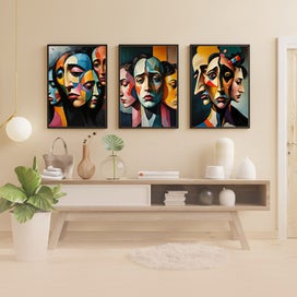 Listing 8 of 16 for ART PRINT WALL ART | Digital Painting Abstract Faces Modern Home Decor Triptych