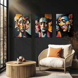 Listing 9 of 16 for ART PRINT WALL ART | Digital Painting Abstract Faces Modern Home Decor Triptych