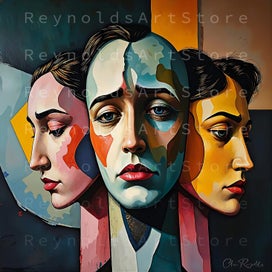 Listing 10 of 16 for ART PRINT WALL ART | Digital Painting Abstract Faces Modern Home Decor Triptych