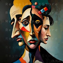 Listing 11 of 16 for ART PRINT WALL ART | Digital Painting Abstract Faces Modern Home Decor Triptych