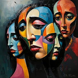 Listing 12 of 16 for ART PRINT WALL ART | Digital Painting Abstract Faces Modern Home Decor Triptych