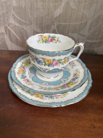 Listing 1 of 3 for Pretty Blue and Floral Crown Staffordshire Trio
