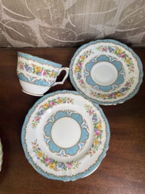 Listing 2 of 3 for Pretty Blue and Floral Crown Staffordshire Trio