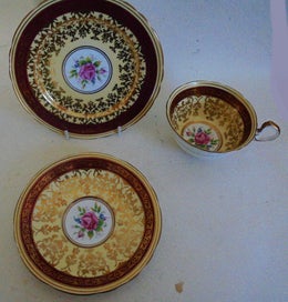Listing 3 of 7 for ORIGINAL AYNSLEY GOLD FILIGREE FLOATING ROSE CLASSIC TRIO 1930