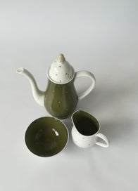 Listing 2 of 4 for Susie Cooper - mid century olive raised spot coffee pot jug and bowl