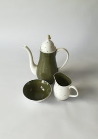 Listing 4 of 4 for Susie Cooper - mid century olive raised spot coffee pot jug and bowl