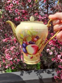 Listing 2 of 20 for Aynsley, Orchard Gold Coffee Pot, Creamer and Open Sugar Bowl.