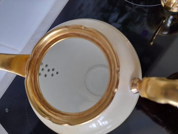 Listing 8 of 20 for Aynsley, Orchard Gold Coffee Pot, Creamer and Open Sugar Bowl.