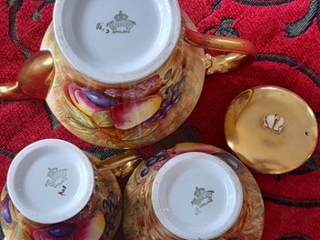 Listing 19 of 20 for Aynsley, Orchard Gold Coffee Pot, Creamer and Open Sugar Bowl.