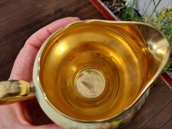 Listing 13 of 20 for Aynsley, Orchard Gold Coffee Pot, Creamer and Open Sugar Bowl.